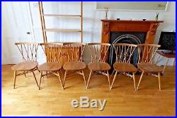 Ercol 376 Set of 6 retro Pale blonde Windsor Candlestick Lattice vintage chairs