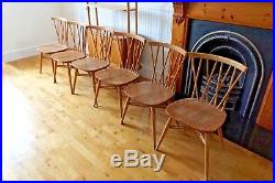 Ercol 376 Set of 6 retro Pale blonde Windsor Candlestick Lattice vintage chairs