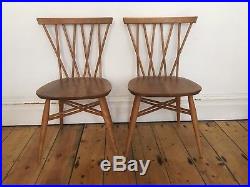 Ercol Candlestick 1960s Kitchen Dining Chairs Worn & Vintage x 2 Pair