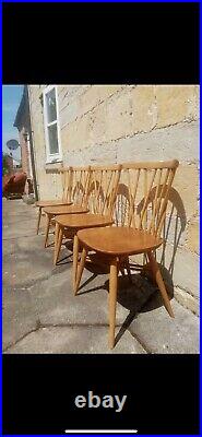 Ercol Candlestick Chairs x4 Blonde Windsor No 376 VGC 1960's Blue