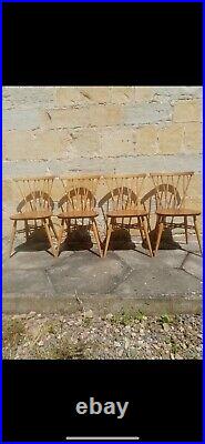 Ercol Candlestick Chairs x4 Blonde Windsor No 376 VGC 1960's Blue