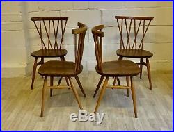 Ercol Mid Century Windsor Dining Chairs Candlestick Retro Vintage 1960s Blonde