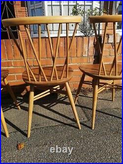 Ercol Set Of 4 Candlestick Chairs Retro Mcm Vintage Blue Label 376