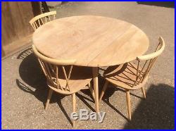 Ercol Vintage Retro Drop Leaf Dining Table & 3 Candlestick Chairs All Stripped