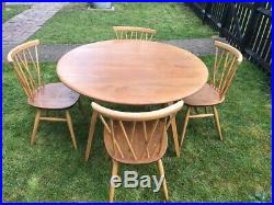 Ercol blonde dining table and four candlestick chairs retro vintage 60's 70's
