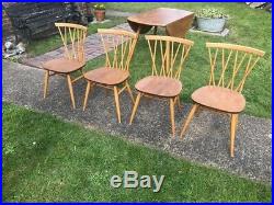Ercol blonde dining table and four candlestick chairs retro vintage 60's 70's