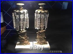 Exquisite Brass Vintage Candlesticks on Marble. With crystals