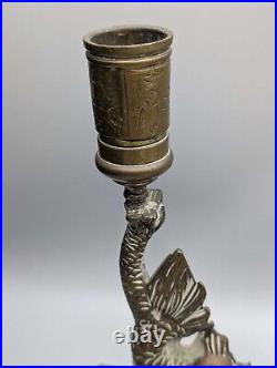 Exquisite Pair of Antique Brass Cobra Candlesticks, Vintage Serpent Candleholders