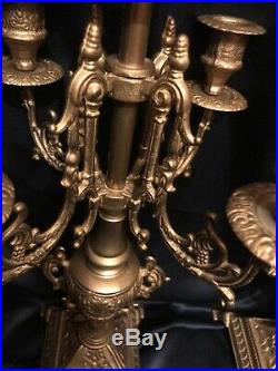 FAB! Vintage Pair Large Italian Bronze Candelabras 5 Arms Candlestick Holders