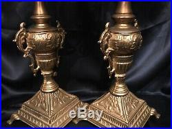 FAB! Vintage Pair Large Italian Bronze Candelabras 5 Arms Candlestick Holders