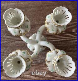 FINE VINTAGE HEREND HUNGARY PORCELAIN Green bouquet 4 Candle Holder Candlestick