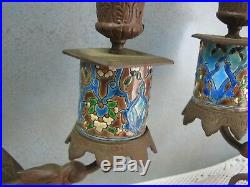 FRENCH CLOISONNE Vintage Pair longwy (griffins) DRAGON Oriental Candle Sticks