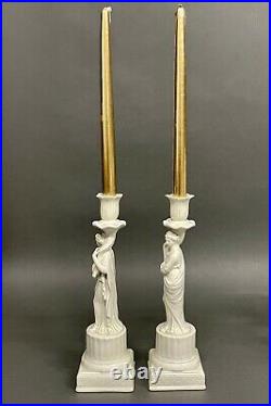 Fabulous Vintage Pair of Italian Porcelain Greek Goddess Candle Stick Holders