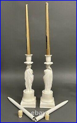 Fabulous Vintage Pair of Italian Porcelain Greek Goddess Candle Stick Holders