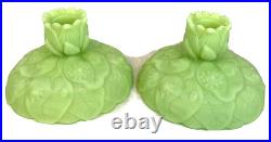 Fenton Art Glass Lime Green Candle Sticks Lily of the Valley 1970 Vintage
