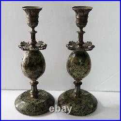 Fine Antique Serpentine And Brass Candlestick Pair