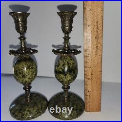 Fine Antique Serpentine And Brass Candlestick Pair