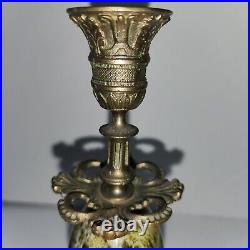 Fine Antique Serpentine And Brass Candlestick Pair