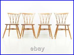 Four Blonde Vintage Ercol Candle Stick Dining Chairs Mid Century