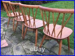 Four Ercol Elm Candlestick lattice chairs Vintage Retro Mid century blue label