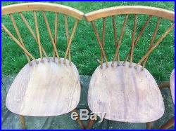 Four Ercol Elm Candlestick lattice chairs Vintage Retro Mid century blue label