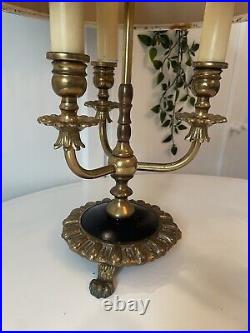 French Heavy Brass Vintage Bouillot 3 Arm Candlestick Table Lamp Country House