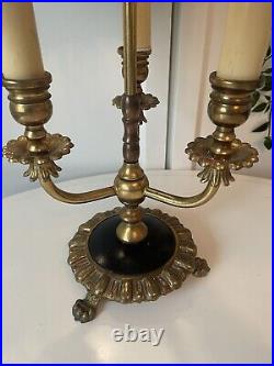 French Heavy Brass Vintage Bouillot 3 Arm Candlestick Table Lamp Country House