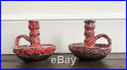 French Vintage Handmade Fat Lava Pottery Candlesticks