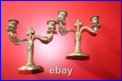 French Vintage Pair of Brass Candle Holder rococo Style Candlestick 16 x 16 cm