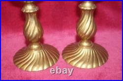 French Vintage Pair of Solid Brass Candle Holder Pillar Candlestick 16 x 6 cm