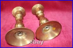 French Vintage Pair of Solid Brass Candle Holder Pillar Candlestick 16 x 6 cm