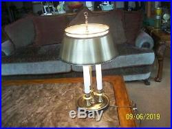 French Vtg Brass Bouillotte Candlestick 3 way Desk Table Lamp Metal Shade MCM