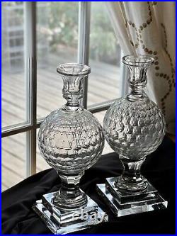 GIANT Pair Antique Clear Glass Crystal Candlesticks Holder Mantle Lusters 13