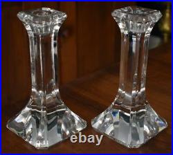 Gorgeous Pair Vintage Signed Orrefors Sweden Tapered Candlesticks W Square Bases