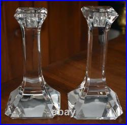 Gorgeous Pair Vintage Signed Orrefors Sweden Tapered Candlesticks W Square Bases