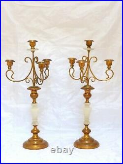 Gorgeous Vintage Pair French Antique Candlestick Brass Marble Candelabra 1900