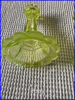 Green Glass Scalloped Edge Boho Vintage Pair Of Stylish Candle Holders