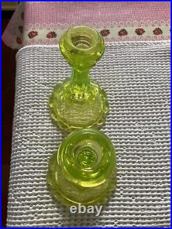 Green Glass Scalloped Edge Boho Vintage Pair Of Stylish Candle Holders