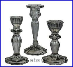 Grey Cut Glass Candlestick French Vintage Style Xmas Dinner Table Candle Holder