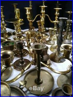 HUGE Lot 70 + Solid Brass Vintage and Antique Holders Wedding Party Candlesticks