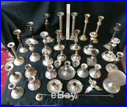 HUGE Lot of 36 VTG Mixed Metals Brass Pewter Candle Holders Candlesticks Wedding
