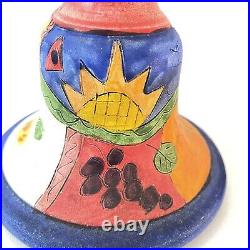 Handmade Pottery Candlestick Set Folk Art Bright Colors Funky & Fun Vintage 9.5
