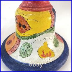 Handmade Pottery Candlestick Set Folk Art Bright Colors Funky & Fun Vintage 9.5