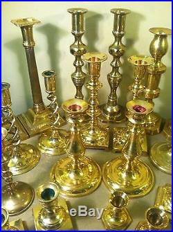 Huge Lot of 24 Vintage Brass Candlestick Holders- Candle 12 Matching Pairs