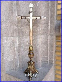 Huge Set Antique Vintage Church Altar Standing Cross Crucifix Candlesticks