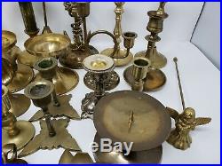 Huge lot of over 25 Vintage Assorted Brass Candlestick Holders Wedding Decor