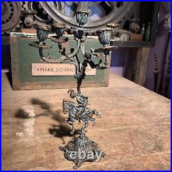 Incredible Vintage Reclaimed Brass Candelabra Roman On Horseback