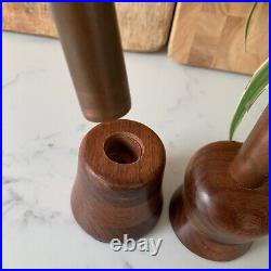 Industrial Brass, Copper & Wood Candlesticks, Vintage Candle Holders, Taper