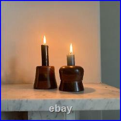 Industrial Brass, Copper & Wood Candlesticks, Vintage Candle Holders, Taper