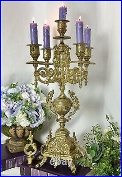 Italian Brevettato style Brass / Bronze Vintage Baroque Candelabra 5 Arm